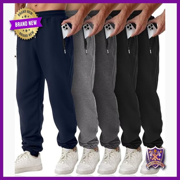 Men's Sweatpants with Zipper Pockets Slim Fit Joggers for Workout Running